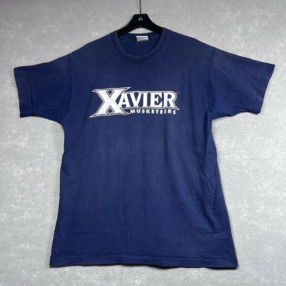 Xavier Musketeers Short Sleeve T-Shirt Men XL Blue College Single Stitc Made USA - Picture 1 of 13